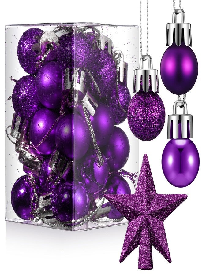 RoundFunny 25 Pcs Mini Christmas Balls Ornaments Set 0.79 Inch Christmas Day Ball Topper Star Tree Hanging Ornaments for Party Decoration(Purple) - Image 1